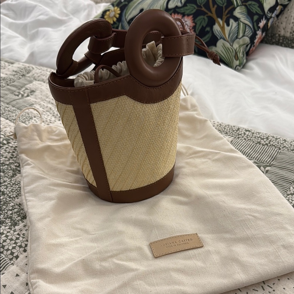 Adriana Castro Brown and Cream Bucket Bag